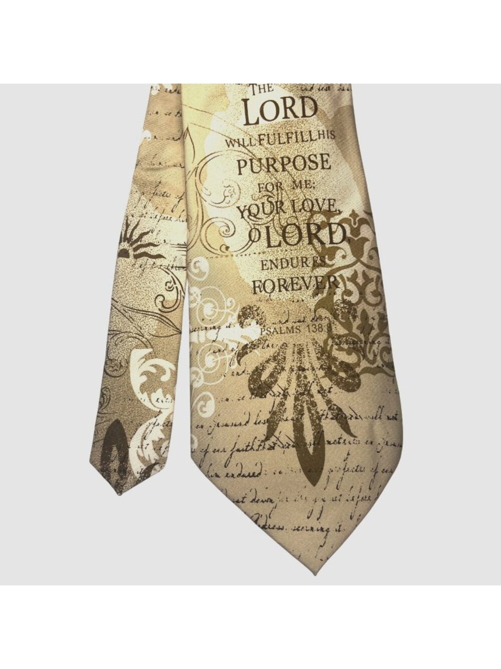 Eagles Wings Psalm 138 Religious Silk Tie W Fleur-De-Lis  Beige/Brown (3/$15)